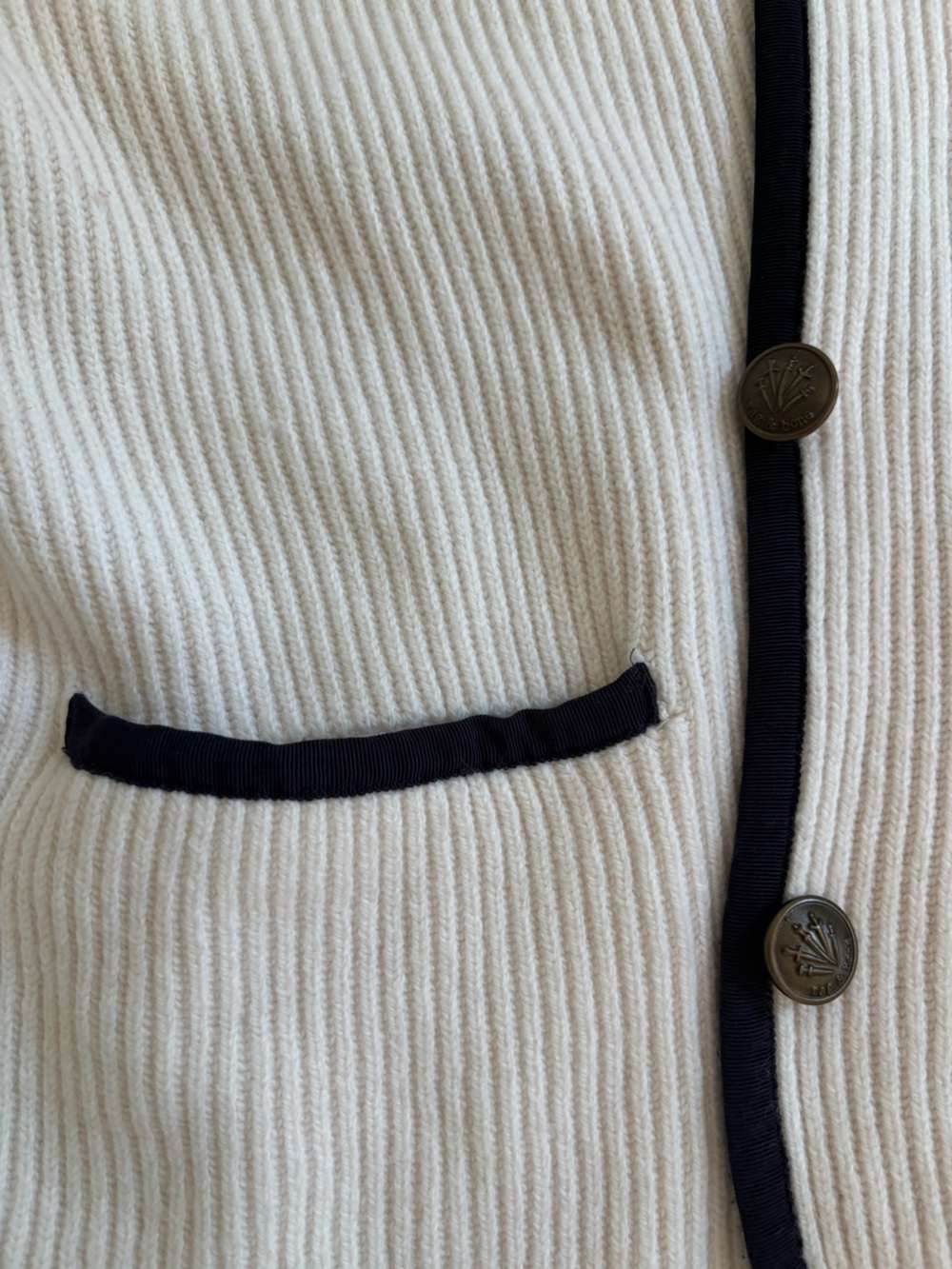 rag & bone Ivory Ribbed Cardigan with Black Trim - Picture 3 of 4